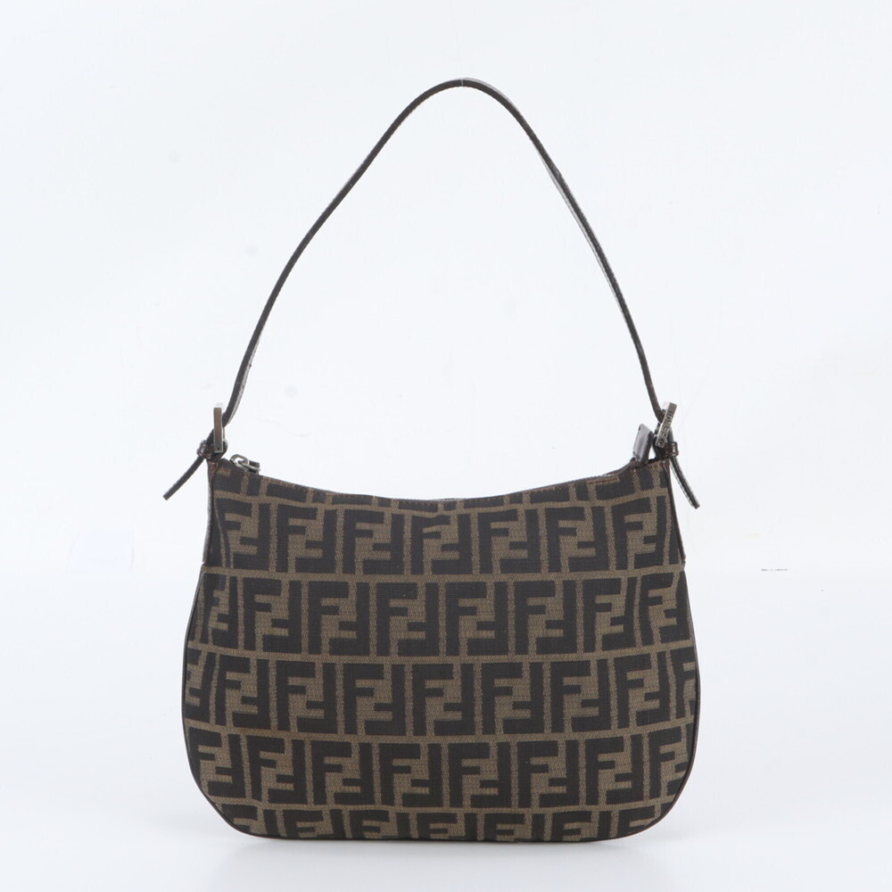 Fendi Zucca Leather Shoulder Bag, One-Shoulder Tote Handbag, Brown, Women's